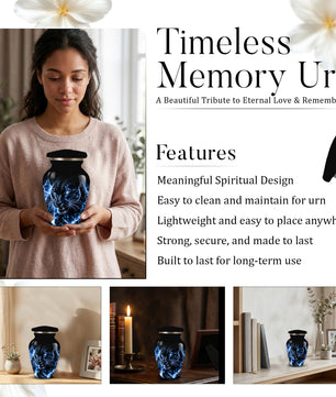 Personalized Adult Cremation Urn for Ashes, Custom Black Panther Memorial Urn, Blue Lightning Fantasy Animal Artwork
