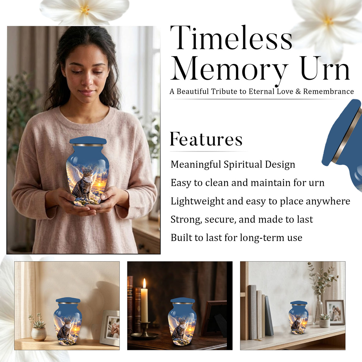 Angel Cat Cremation Urn for Ashes,Heavenly Cat Memorial with Wings, Custom Pet Lover Urn