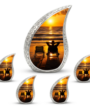 Beach Sunset Urn for Human Ashes | Ocean Sunset Cremation Urn & Beach Themed Memorial Urn