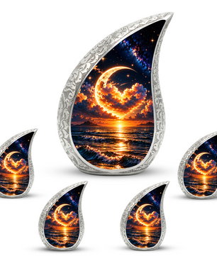 Ocean Sunset Adult Urn for Ashes, Golden Moon Cremation Urn for Human Ashes