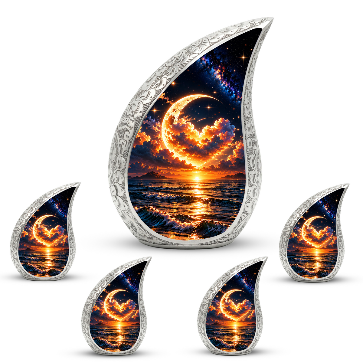 Ocean Sunset Adult Urn for Ashes, Golden Moon Cremation Urn for Human Ashes