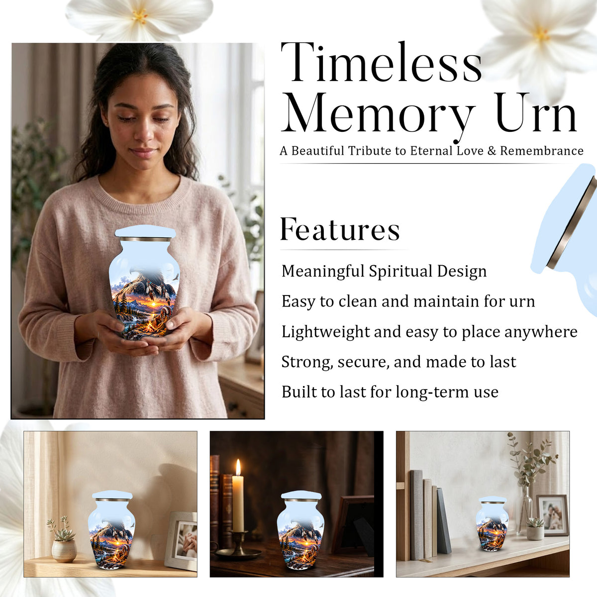 Personalized Adult Cremation Urn for Ashes, Native American Eagle Memorial Urn
