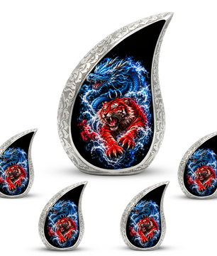 Dragon Tiger Cremation Urn for Ashes, Asian Dragon Memorial Urn, Red Tiger & Blue Dragon Urn, Personalized Adult Urn for Men