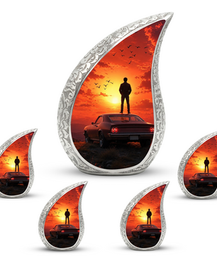 Classic Muscle Car Sunset Urn for Adult Ashes – Vintage Car Memorial Cremation Urn