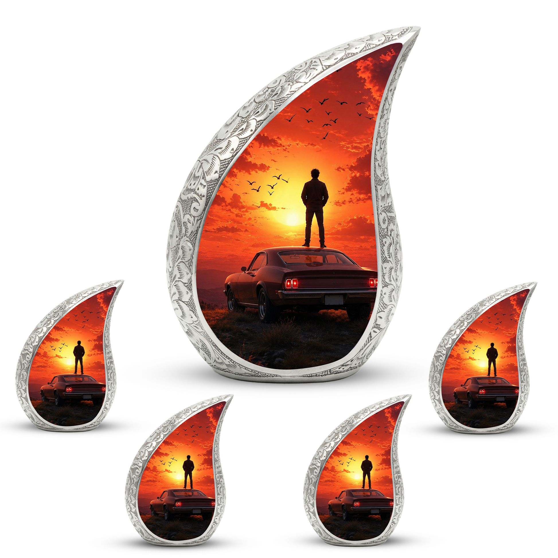 Classic Muscle Car Sunset Urn for Adult Ashes – Vintage Car Memorial Cremation Urn