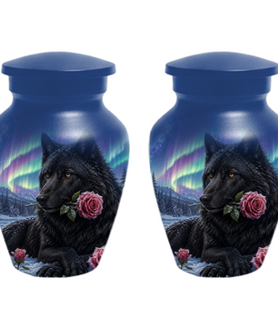 Black  Dog Urn for Ashes -  Personalized Aurora Borealis Pet Memorial