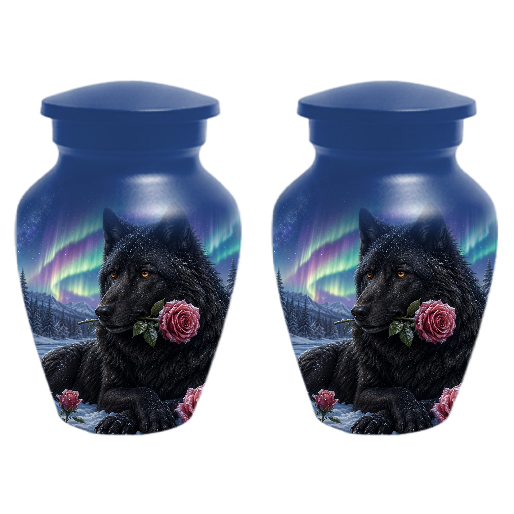 Black  Dog Urn for Ashes -  Personalized Aurora Borealis Pet Memorial