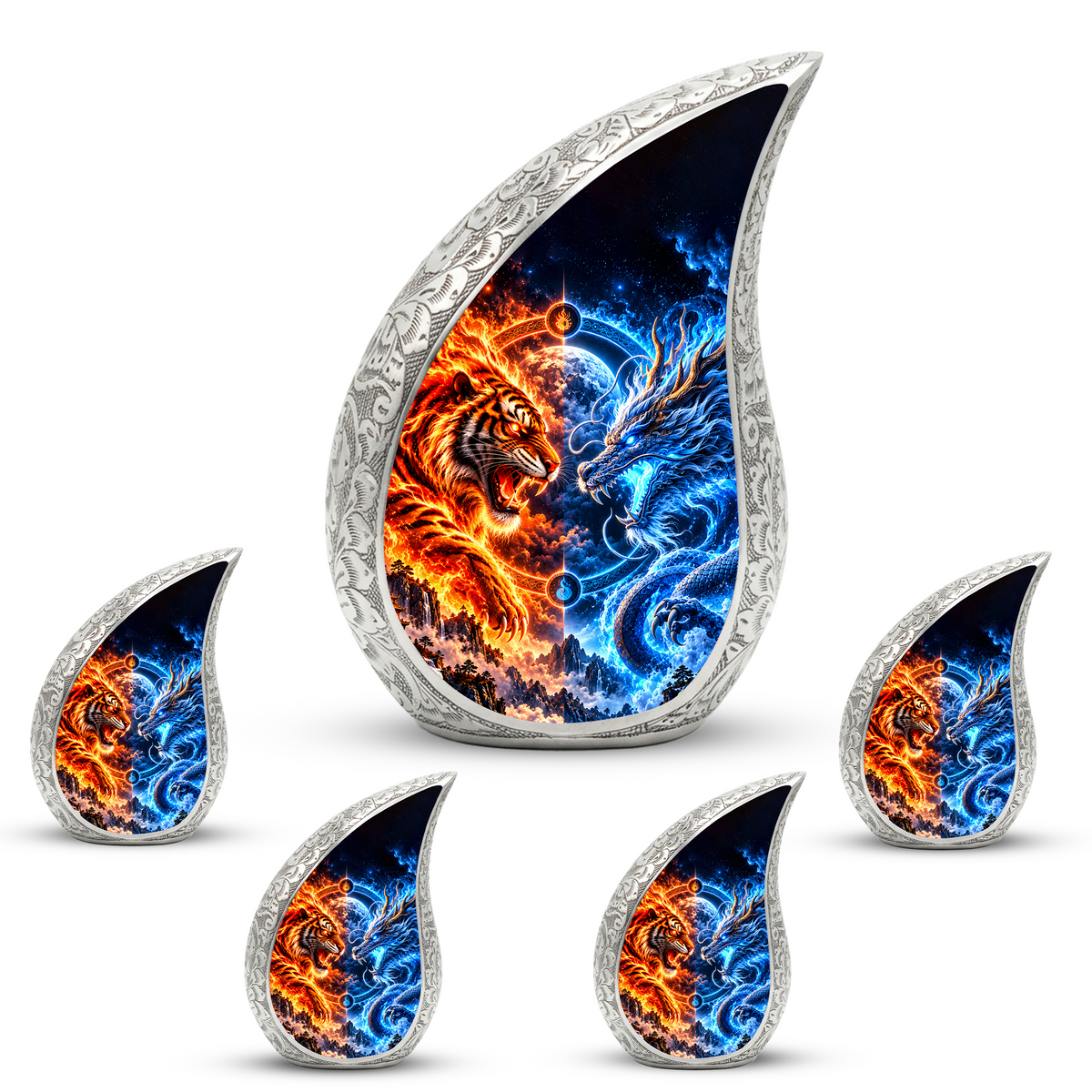 Tiger and Dragon Cremation Urn for Ashes, Fire and Ice Memorial Urn