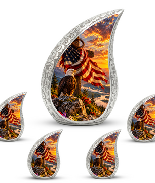 Christian Cremation Urn for Adult Ashes, Jesus Cross and American Flag Memorial Urn