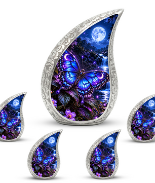 Blue Butterfly Cremation Urn for Mom Ashes - Moonlight Butterfly Memorial Urn