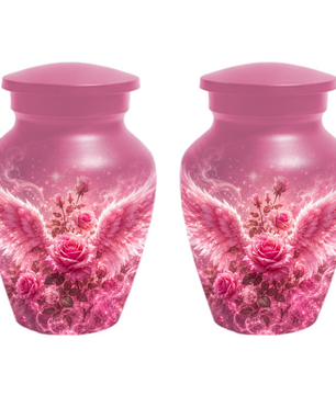 Pink Rose Cremation Urn for Ashes -  Personalized Angel Wings Memorial for Mother