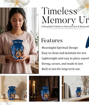 Blue Dragon and Tiger Cremation Urn for Adult Ashes, Fantasy Animal Memorial Urn