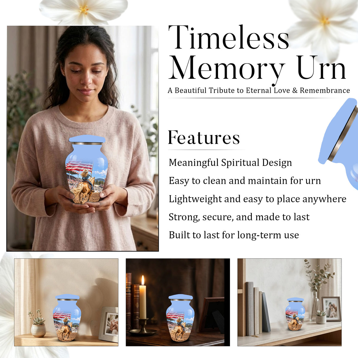 American Flag Cremation Urn – Personalized Cowgirl & Western Memorial Urn for Ashes