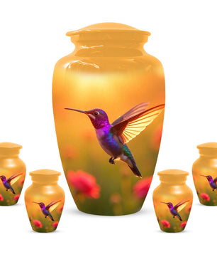 Golden Hummingbird Sunset Adult Urn for Human Ashes | Elegant Adult Cremation Urn