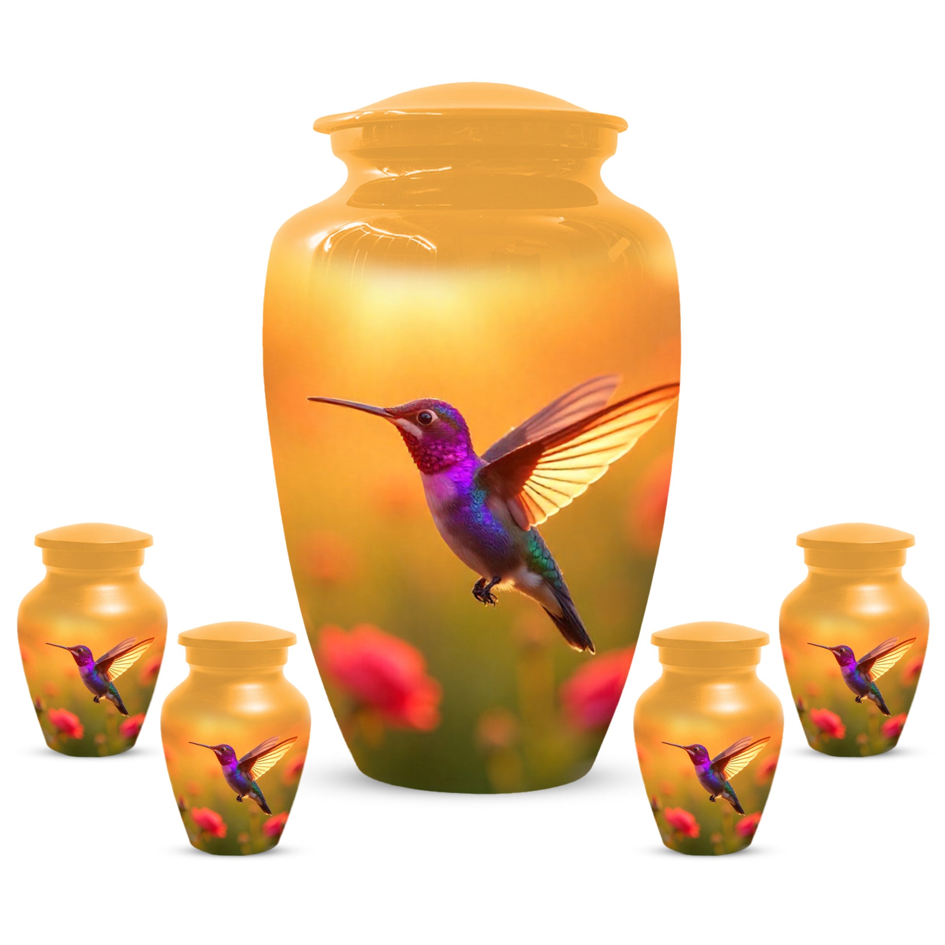 Golden Hummingbird Sunset Adult Urn for Human Ashes | Elegant Adult Cremation Urn