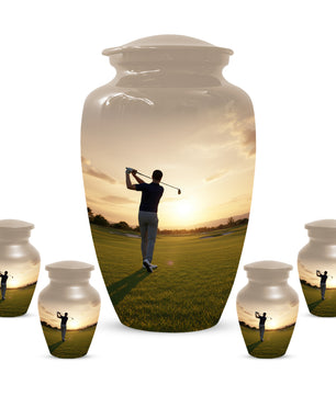 Golf Sunset Adult Urn for Human Ashes | Personalized Golf Cremation Ursn for Men & Dad