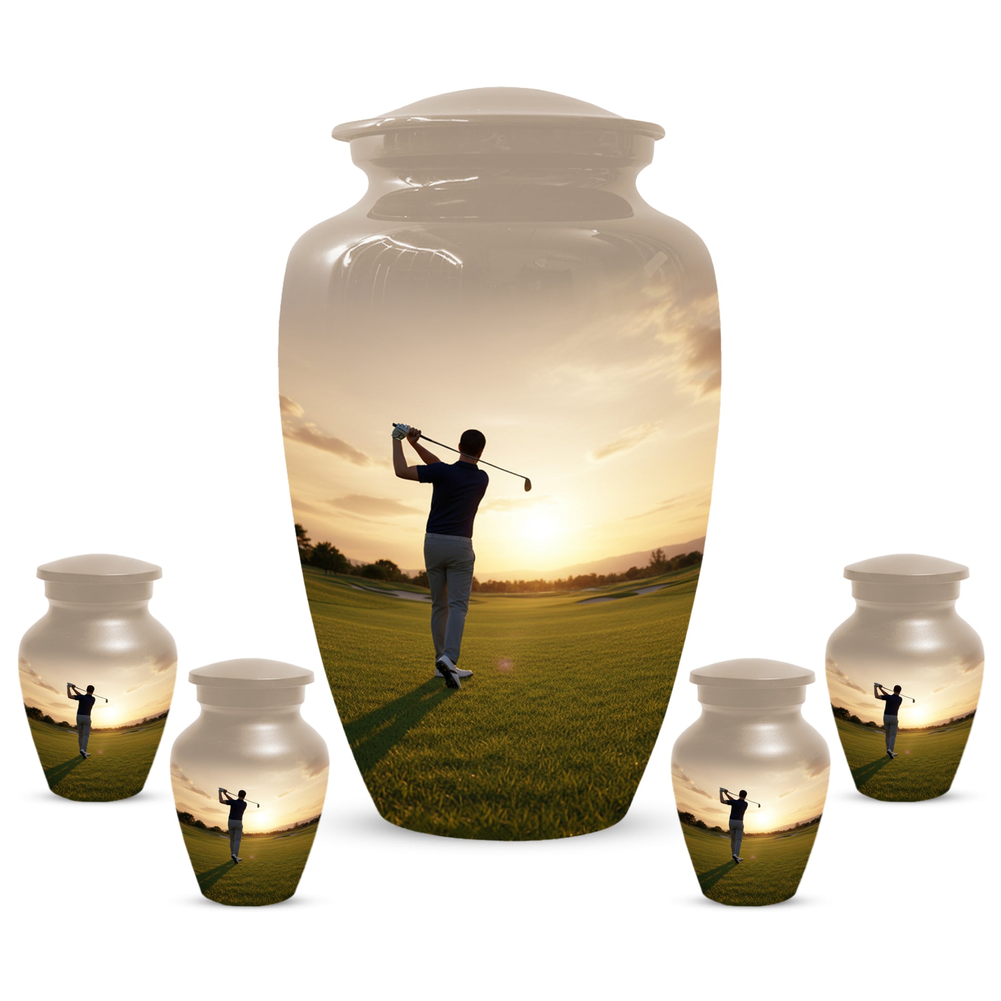 Golf Sunset Adult Urn for Human Ashes | Personalized Golf Cremation Ursn for Men & Dad