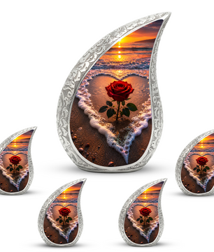 Beach Rose Cremation Urn for Human Ashes | Ocean Sunset Beach Themed Memorial Urn