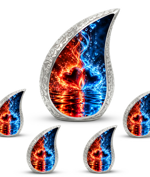 Heart Urn for Ashes, Red and Blue Hearts Aluminum Cremation Urn