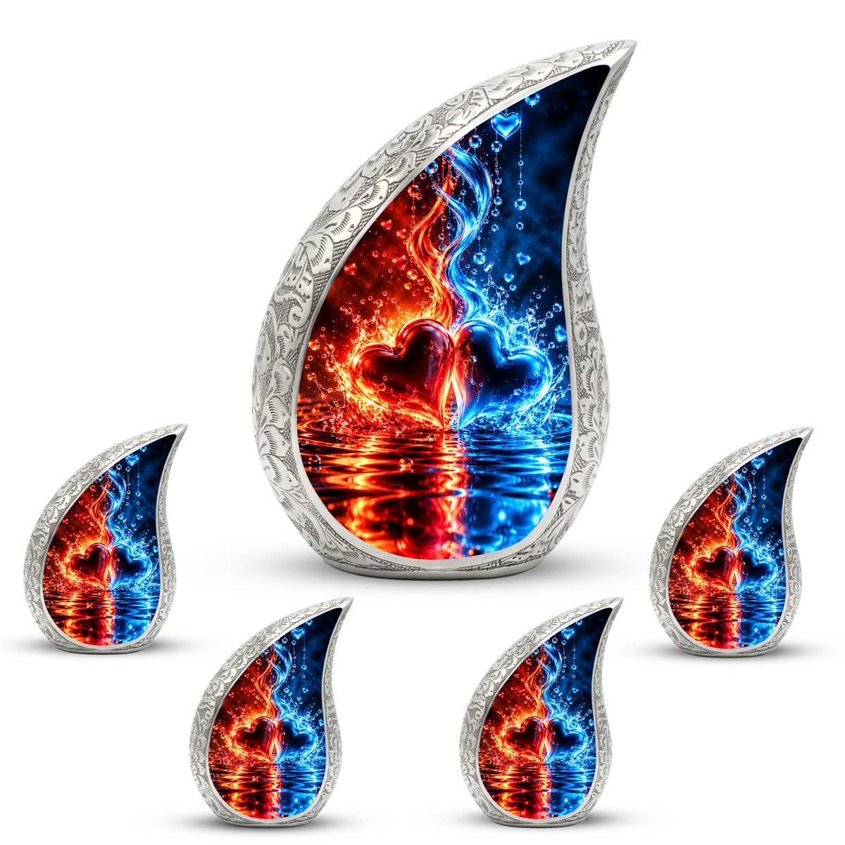 Heart Urn for Ashes, Red and Blue Hearts Aluminum Cremation Urn
