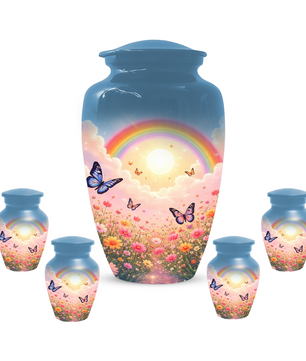 Rainbow Butterfly Urn for Ashes, Custom Memorial Cremation Urn