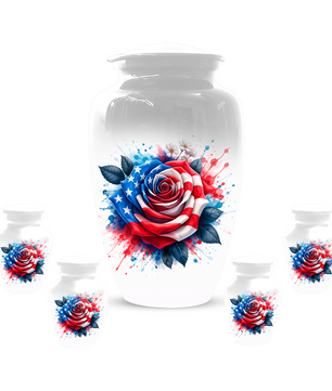 American Flag Rose Urn for Ashes, Patriotic Memorial Urn, Veteran Cremation Urn