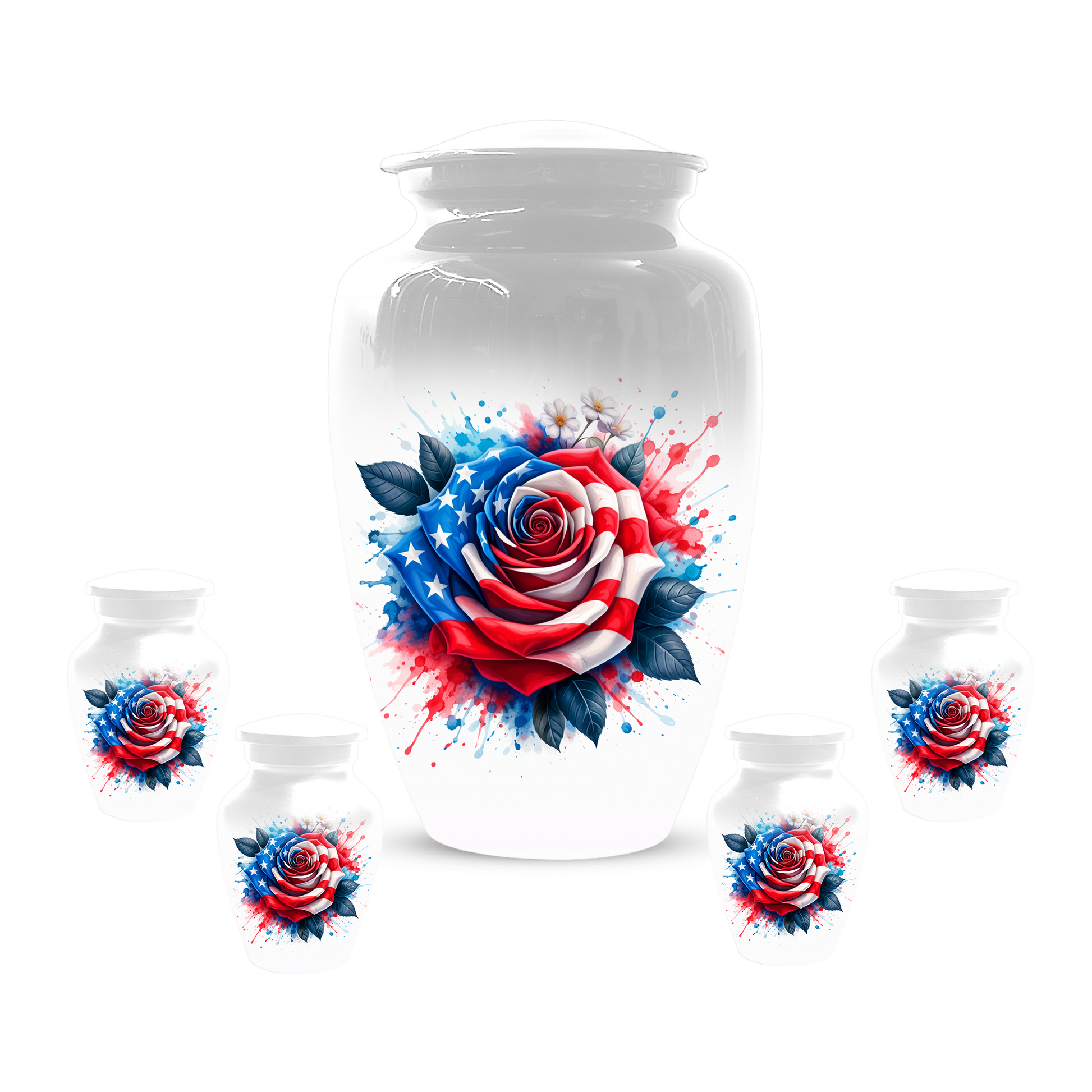 American Flag Rose Urn for Ashes, Patriotic Memorial Urn, Veteran Cremation Urn