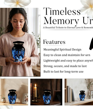 Black Panther Cremation Urn for Ashes, Blue Lightning Big Cat Urn for Human Ashes