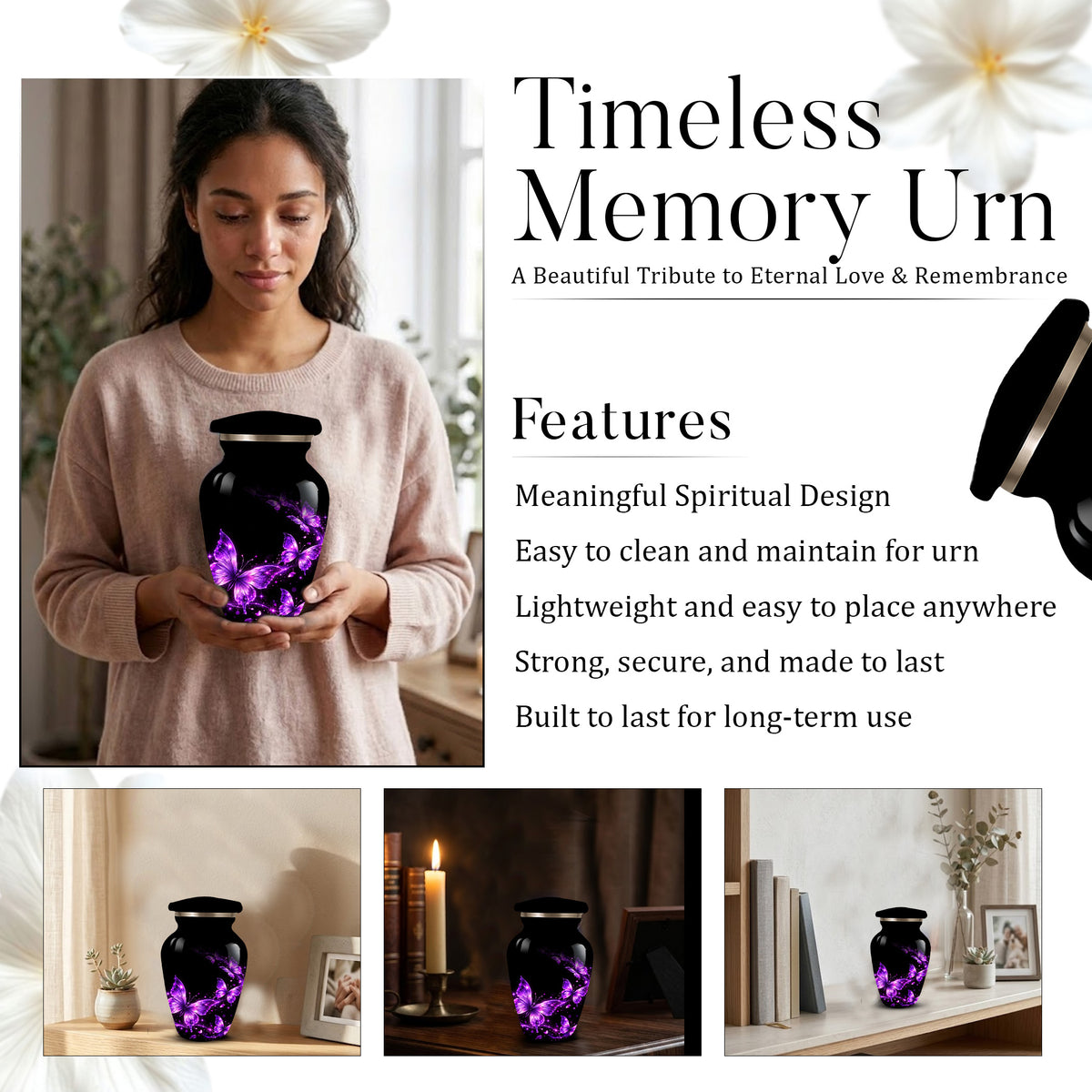 Purple Butterfly Cremation Urn for Ashes | Personalized Adult Memorial Urn | Handmade Butterfly Urn for Human Ashes