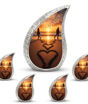 Beach Sunset Cremation Urn for Human Ashes | Heart-Shaped Ocean Memorial Urn & Beach Themed Keepsake Urn