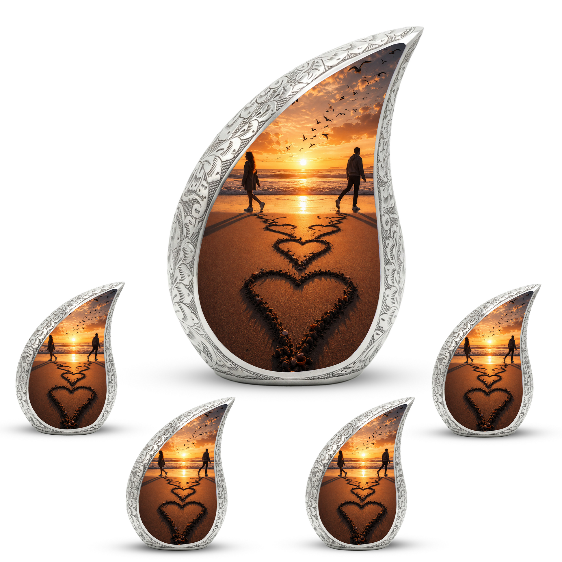 Beach Sunset Cremation Urn for Human Ashes | Heart-Shaped Ocean Memorial Urn & Beach Themed Keepsake Urn