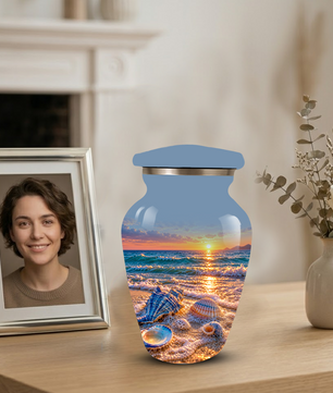 Adult Cremation Urn for Ashes, Personalized Seashell Beach Sunset Urn