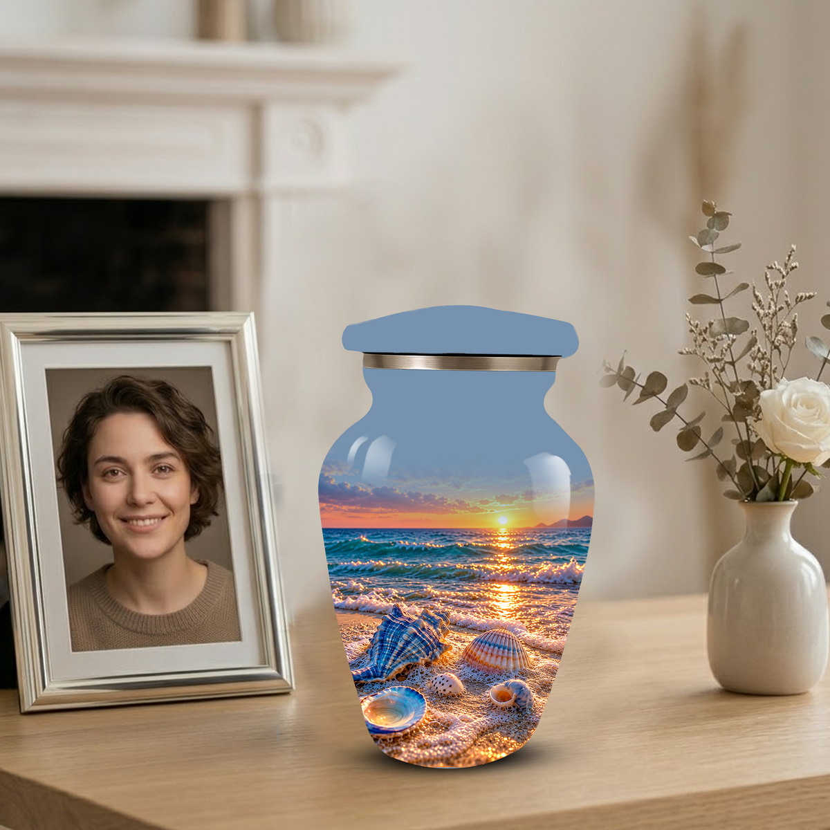 Adult Cremation Urn for Ashes, Personalized Seashell Beach Sunset Urn