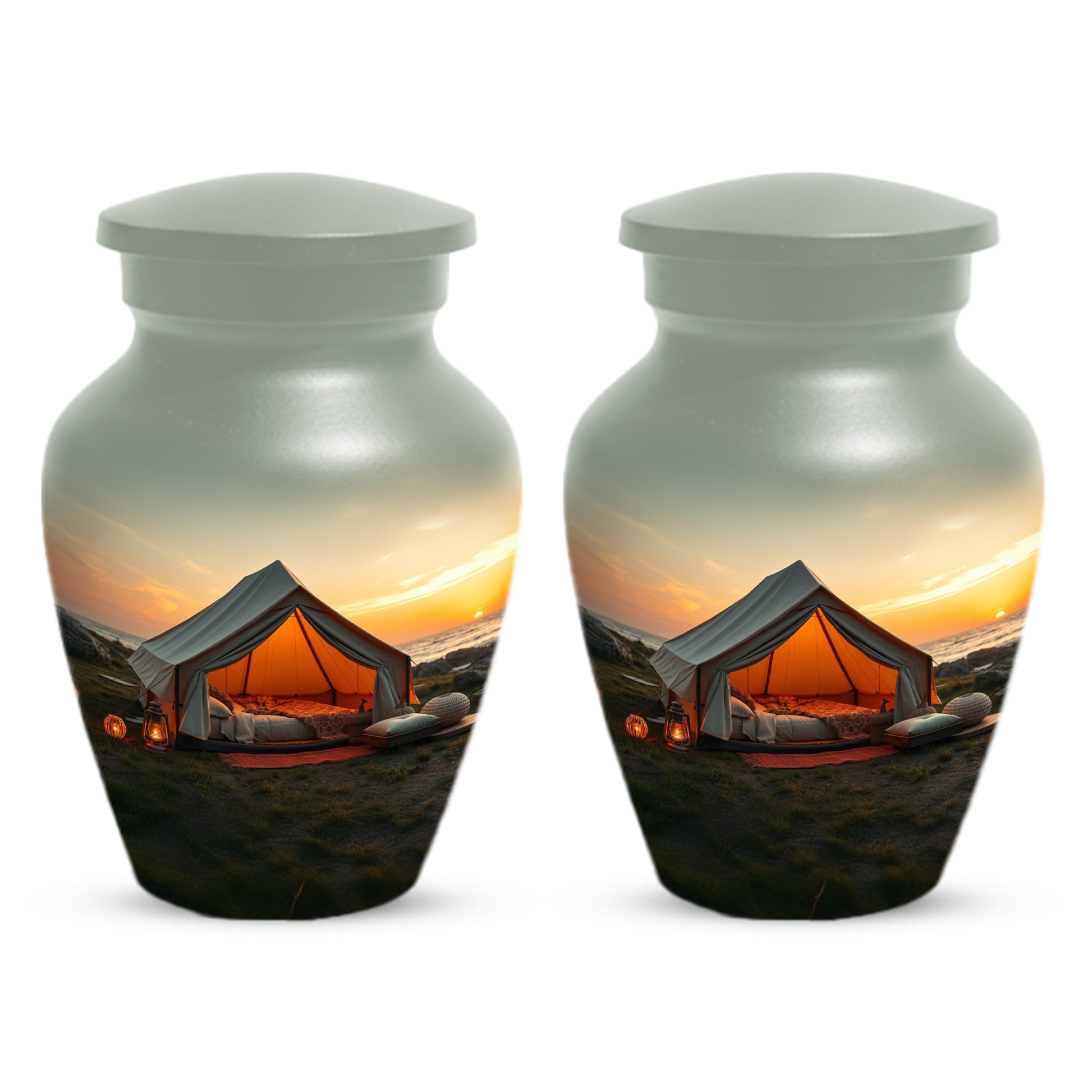 Camping Memorial Urn for Ashes – Personalized Sunset Glamping Cremation Urn for Mom& Dad