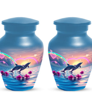 Dolphin Urn for Ashes - Personalized Ocean Sunset Memorial for Mom | Rainbow Cremation Urns for Mother