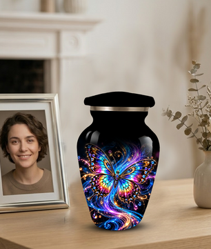 Colorful Butterfly Cremation Urn for Adult Ashes, Personalized Memorial Urn, Rainbow Butterfly Adult Urn for Human Ashes, Celestial Funeral Urn