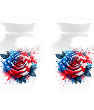 American Flag Rose Urn for Ashes, Patriotic Memorial Urn, Veteran Cremation Urn