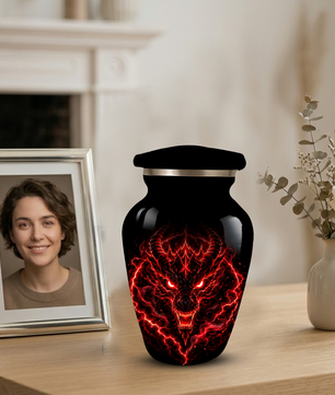 Red Dragon Cremation Urn for Ashes | Personalized Dragon Memorial Urn | Black & Red Fantasy Adult Urn