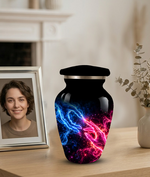 Cosmic Hands Cremation Urn for Adult Ashes, Blue and Pink Galaxy Memorial Urn, Personalized Funeral Urn for Human Ashes, Celestial Keepsake