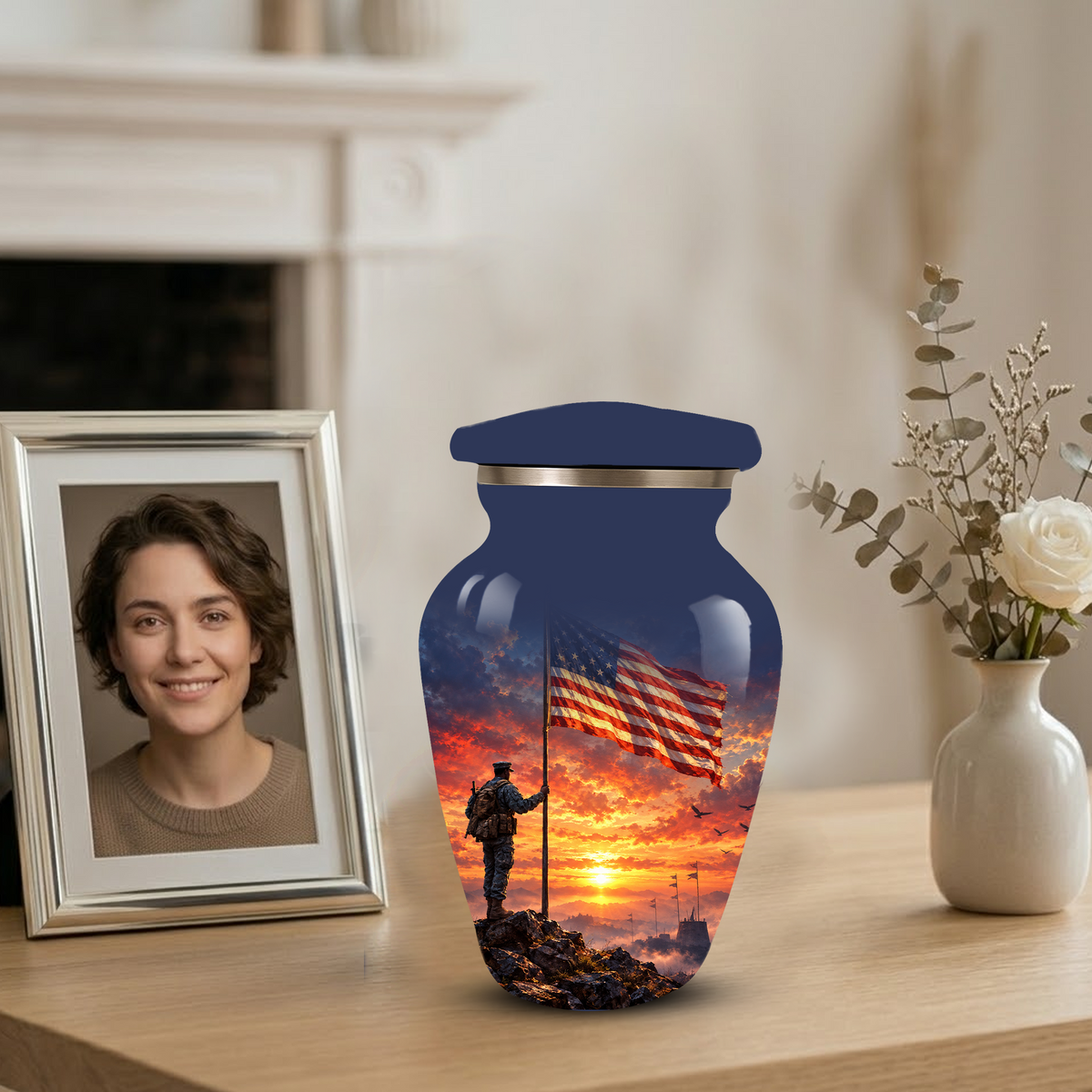 American Flag Cremation Urn for Dad – Patriotic Memorial Urn for Father, Veteran & Adult Male Ashes
