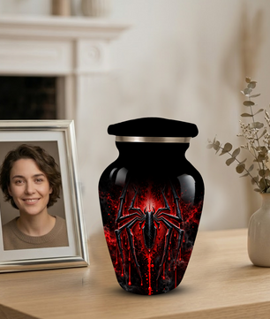 Black Spider Cremation Urn with Red Gothic Design – Adult Urn for Ashes