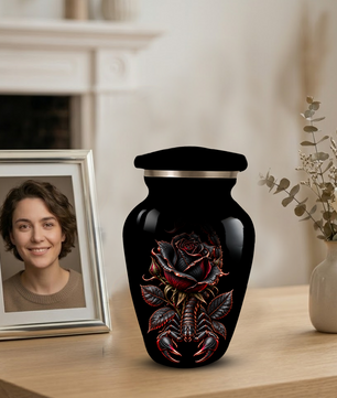 Black Rose & Scorpion Cremation Urn – Gothic Adult Memorial Urn for Ashes