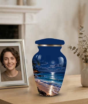 Moonlit Beach Memorial Urn, Ocean Wave Urn ,Adult Cremation Urn for Ashes