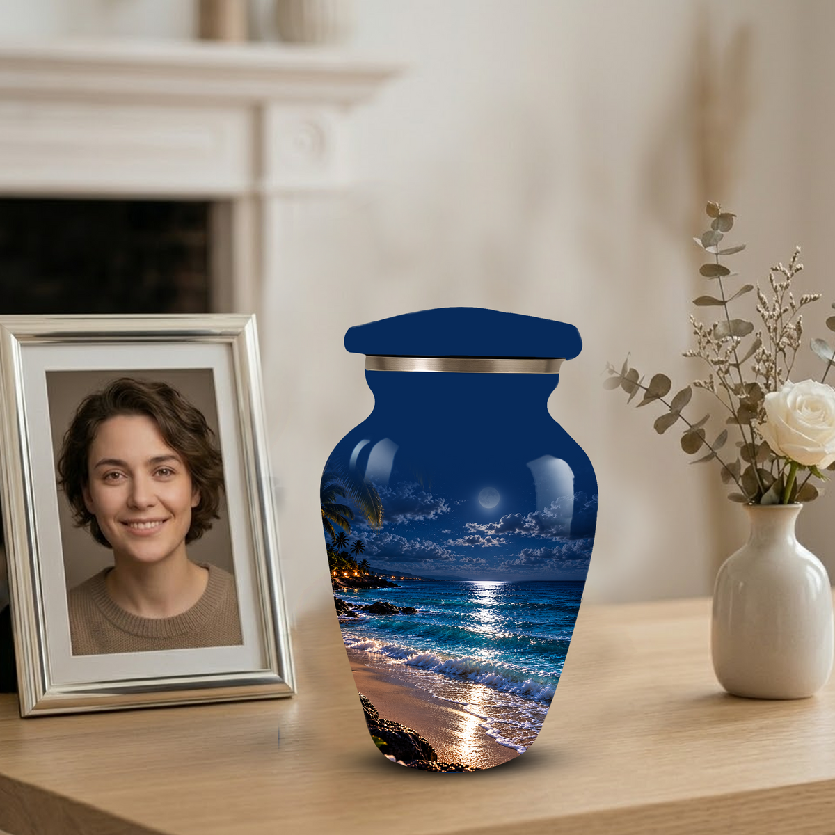 Moonlit Beach Memorial Urn, Ocean Wave Urn ,Adult Cremation Urn for Ashes