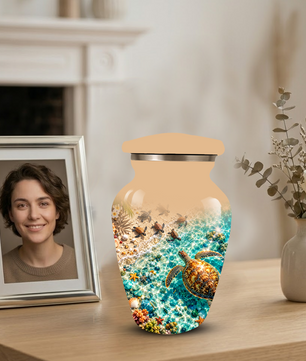 Personalized Sea Turtle Memorial Urn, Aluminum Ocean Beach Urn for Human Ashes