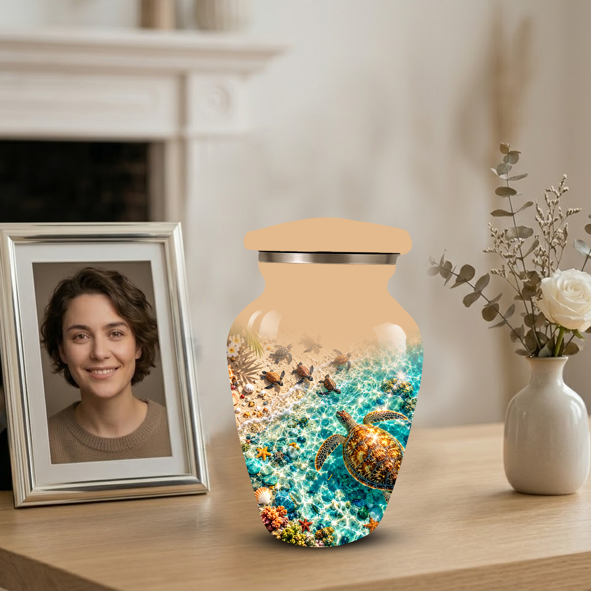 Personalized Sea Turtle Memorial Urn, Aluminum Ocean Beach Urn for Human Ashes