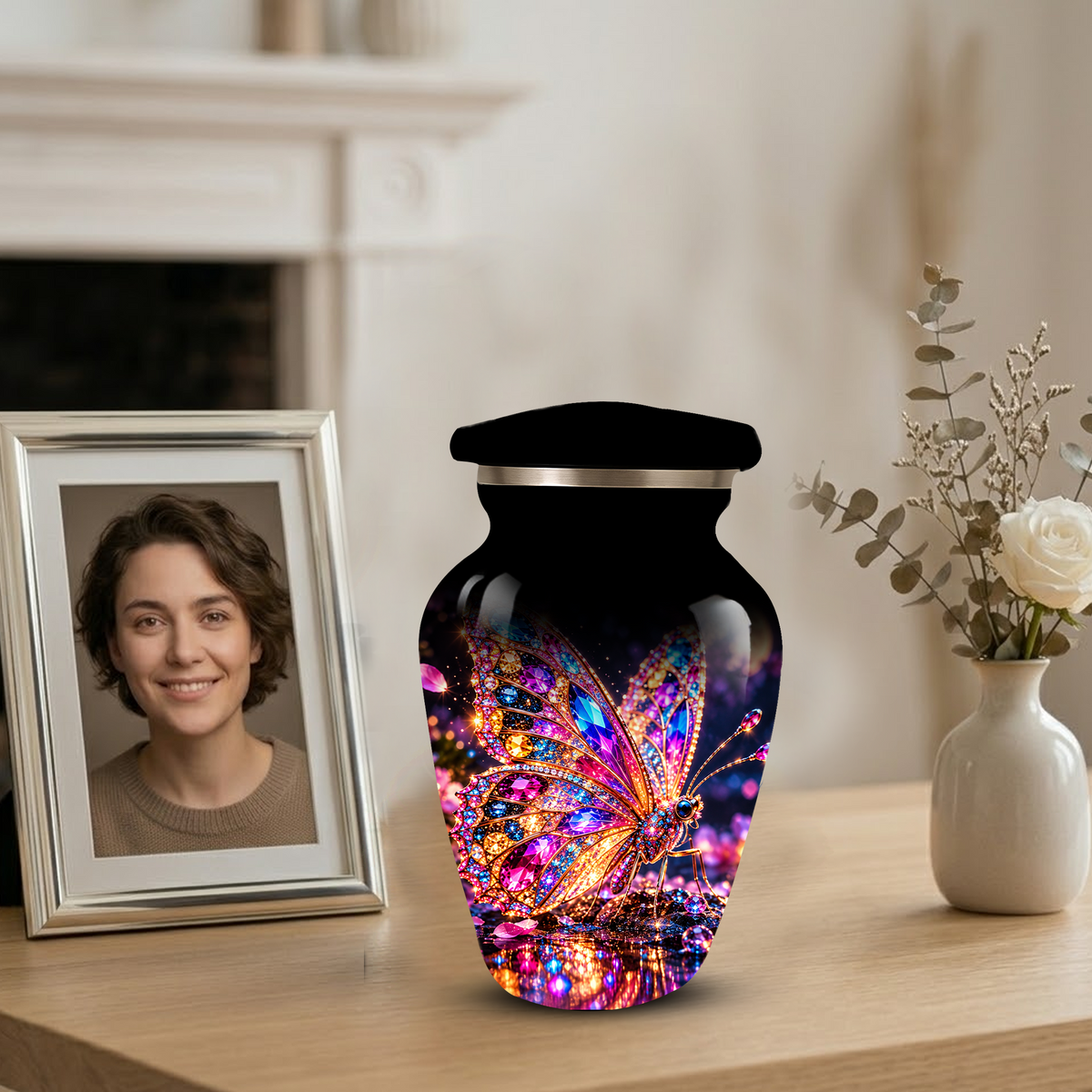 Personalized Adult Cremation Urn for Ashes, Jeweled Butterfly Memorial Urn, Custom Butterfly Urn