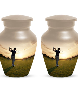 Golf Sunset Adult Urn for Human Ashes | Personalized Golf Cremation Ursn for Men & Dad