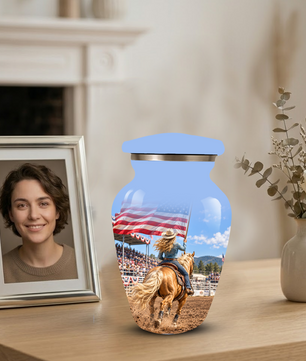 American Flag Cremation Urn – Personalized Cowgirl & Western Memorial Urn for Ashes