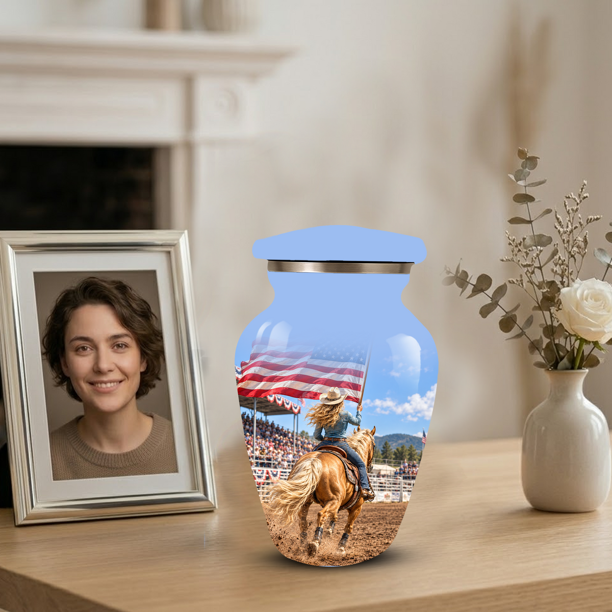 American Flag Cremation Urn – Personalized Cowgirl & Western Memorial Urn for Ashes